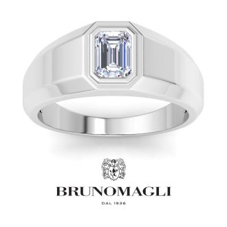 Bruno Magli Mens 1 Carat Emerald Cut Lab Grown Diamond Solitaire Ring In Sterling Silver