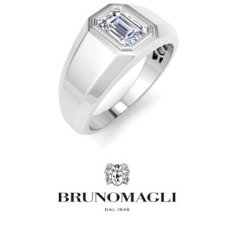 Bruno Magli Mens 1 Carat Emerald Cut Lab Grown Diamond Solitaire Ring In Sterling Silver