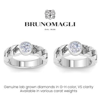 Bruno Magli Mens 1 1/2 Carat Round Shape Lab Grown Diamond Bezel Set Solitaire Ring In Sterling Silver