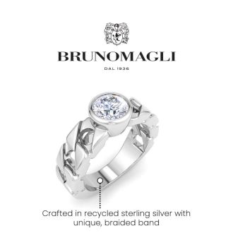 Bruno Magli Mens 1 1/2 Carat Round Shape Lab Grown Diamond Bezel Set Solitaire Ring In Sterling Silver