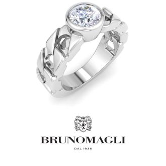 Bruno Magli Mens 1 1/2 Carat Round Shape Lab Grown Diamond Bezel Set Solitaire Ring In Sterling Silver