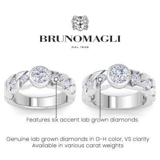 Bruno Magli Mens 2 Carat Round Shape Lab Grown Diamond Bezel Set Solitaire Ring In Sterling Silver