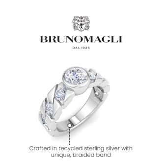 Bruno Magli Mens 2 Carat Round Shape Lab Grown Diamond Bezel Set Solitaire Ring In Sterling Silver