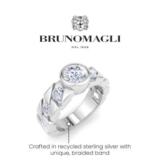 Bruno Magli Mens 3 Carat Round Shape Lab Grown Diamond Bezel Set Solitaire Ring In Sterling Silver