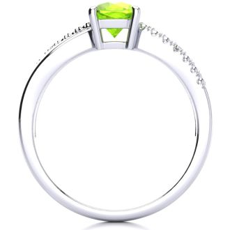 3/4ct Cushion Cut Peridot and Diamond Ring In 10K White Gold