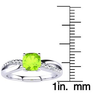 3/4ct Cushion Cut Peridot and Diamond Ring In 10K White Gold