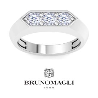 Bruno Magli Mens 1 Carat Round Shape Lab Grown Diamond Three Stone Ring In Sterling Silver