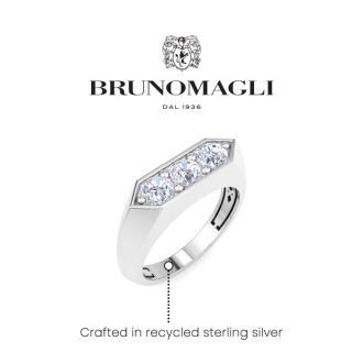 Bruno Magli Mens 1 Carat Round Shape Lab Grown Diamond Three Stone Ring In Sterling Silver