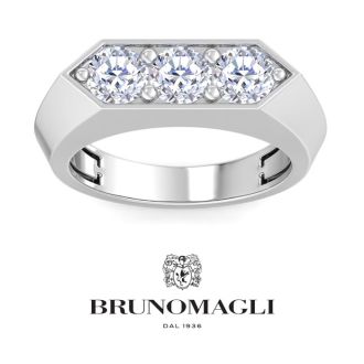Bruno Magli Mens 2 Carat Round Shape Lab Grown Diamond Three Stone Ring In Sterling Silver