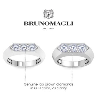 Bruno Magli Mens 2 Carat Round Shape Lab Grown Diamond Three Stone Ring In Sterling Silver