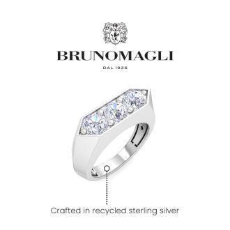 Bruno Magli Mens 2 Carat Round Shape Lab Grown Diamond Three Stone Ring In Sterling Silver