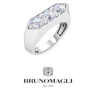 Bruno Magli Mens 2 Carat Round Shape Lab Grown Diamond Three Stone Ring In Sterling Silver