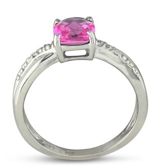 Pink Gemstones 3/4ct Cushion Cut Pink Topaz and Diamond Ring in 10k White Gold