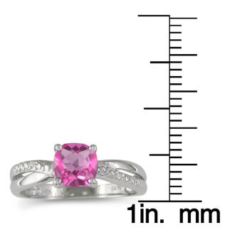 Pink Gemstones 3/4ct Cushion Cut Pink Topaz and Diamond Ring in 10k White Gold