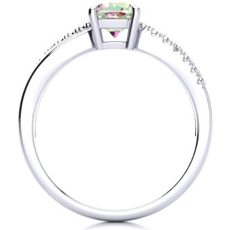 3/4 Carat Cushion Shape Mystic Topaz Ring With Diamonds In 10 Karat White Gold
