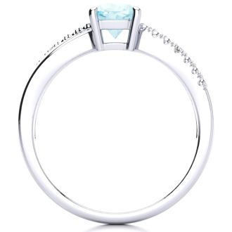 Aquamarine Ring: Aquamarine Jewelry: 3/4ct Cushion Cut Aquamarine and Diamond Ring in 10k White Gold