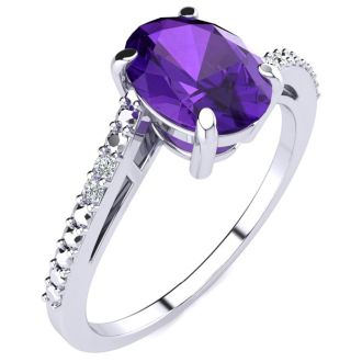 1ct Oval Shape Amethyst and Diamond Ring in 10K White Gold