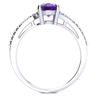 1ct Oval Shape Amethyst and Diamond Ring in 10K White Gold
