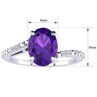 1ct Oval Shape Amethyst and Diamond Ring in 10K White Gold