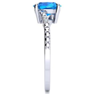 1 1/2ct Oval Shape Blue Topaz and Diamond Ring in 10k White Gold
