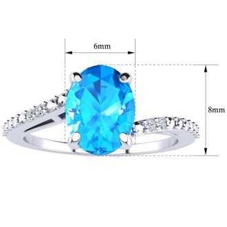 1 1/2ct Oval Shape Blue Topaz and Diamond Ring in 10k White Gold