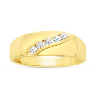 Previously Owned 1/4 Carat Five Diamond 14 Karat Yellow Gold Gents Wedding Ring, Size 10