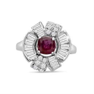Previously Owned 1.5 Carat Ruby and Diamond Cluster Ring In Platinum, Size 7