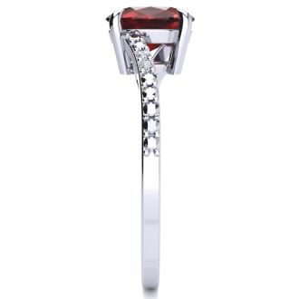 Garnet Ring: Garnet Jewelry: 1 1/2ct Oval Shape Garnet and Diamond Ring in 10k White Gold