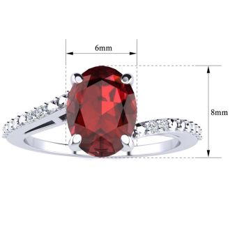 Garnet Ring: Garnet Jewelry: 1 1/2ct Oval Shape Garnet and Diamond Ring in 10k White Gold