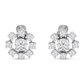 Previously Owned 2 Carat Diamond Cluster Earrings In 14 Karat White Gold With Non-Pierced French Screw Backs