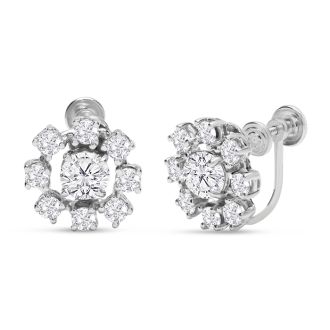 Previously Owned 2 Carat Diamond Cluster Earrings In 14 Karat White Gold With Non-Pierced French Screw Backs
