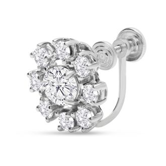 Previously Owned 2 Carat Diamond Cluster Earrings In 14 Karat White Gold With Non-Pierced French Screw Backs