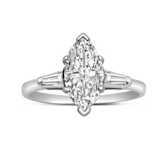 Previously Owned 1.5 Carat Marquise and Baguette Diamond Engagement Ring In Platinum, Size 7.25