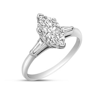 Previously Owned 1.5 Carat Marquise and Baguette Diamond Engagement Ring In Platinum, Size 7.25