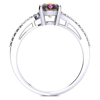 1 Carat Oval Shape Mystic Topaz Ring With Diamonds in 10 Karat White Gold