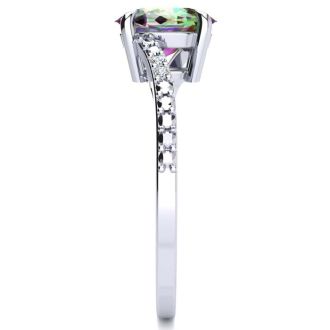 1 Carat Oval Shape Mystic Topaz Ring With Diamonds in 10 Karat White Gold