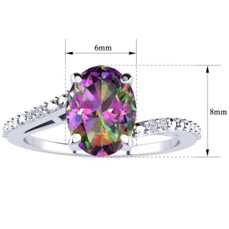 1 Carat Oval Shape Mystic Topaz Ring With Diamonds in 10 Karat White Gold