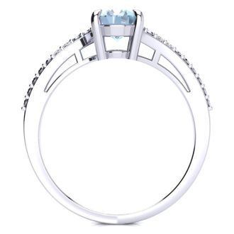 1 1/5ct Oval Shape Aquamarine and Diamond Ring in 10k White Gold