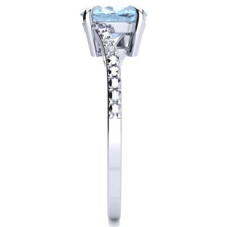 Aquamarine Ring: Aquamarine Jewelry: 1 1/5ct Oval Shape Aquamarine and Diamond Ring in 10k White Gold