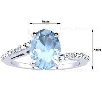 Aquamarine Ring: Aquamarine Jewelry: 1 1/5ct Oval Shape Aquamarine and Diamond Ring in 10k White Gold