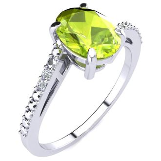 1 1/3ct Oval Shape Peridot and Diamond Ring in 10k White Gold
