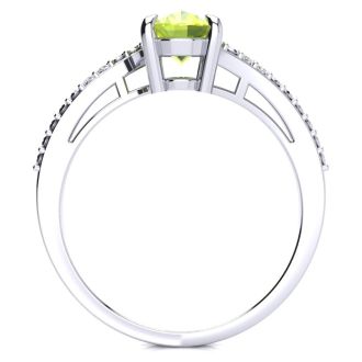 1 1/3ct Oval Shape Peridot and Diamond Ring in 10k White Gold