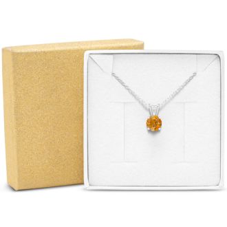 1/2 Carat Citrine Solitaire Necklace In White Gold With Free Chain