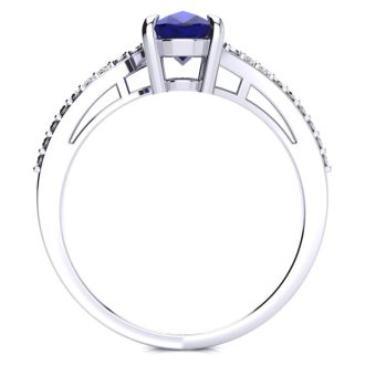 1 1/2ct Oval Shape Sapphire and Diamond Ring in 10k White Gold