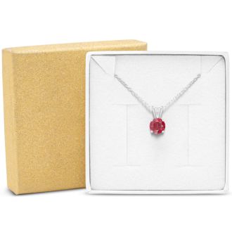 1/2 Carat Ruby Solitaire Necklace In White Gold With Free Chain