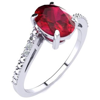 1 1/2ct Oval Shape Ruby and Diamond Ring in 10k White Gold