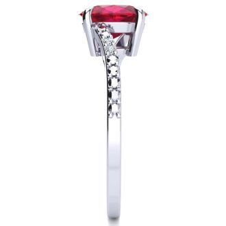 1 1/2ct Oval Shape Ruby and Diamond Ring in 10k White Gold