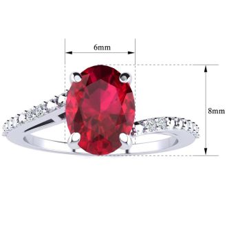 1 1/2ct Oval Shape Ruby and Diamond Ring in 10k White Gold