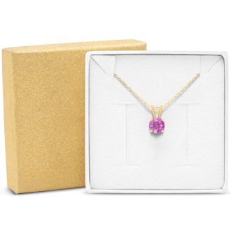 1/2 Carat Pink Topaz Solitaire Necklace In Yellow Gold With Free Chain