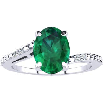 1 1/5ct Oval Shape Emerald and Diamond Ring in 10k White Gold